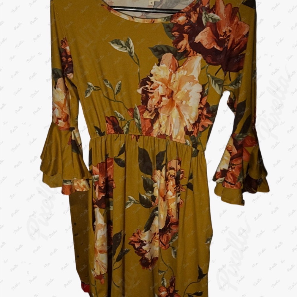 Floral Long Sleeve Dress with Ruffle Cuffs